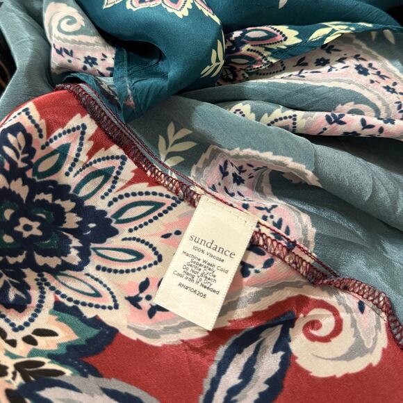 Sundance V Neck Short Sleeve Paisley Print Faux Wrap Dress Brown/Coral size PXL - Picture 4 of 6